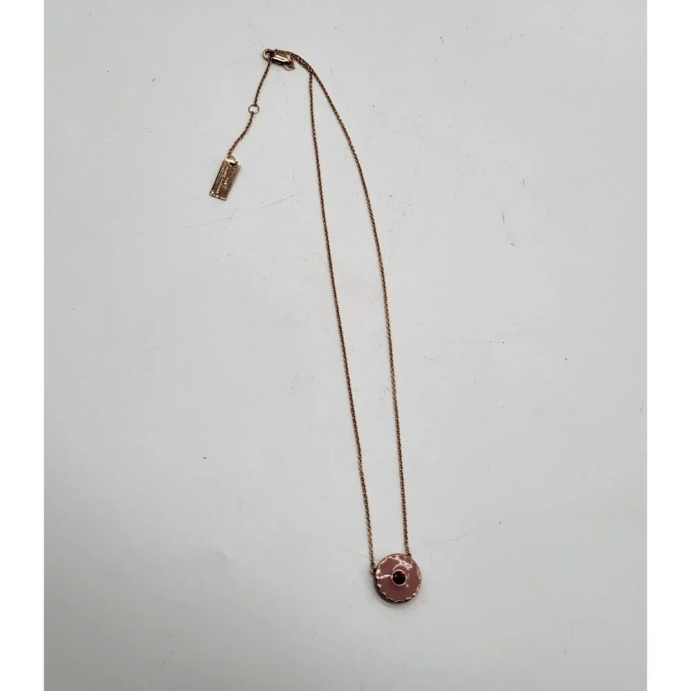 The Marc Jacobs Medallion Pendant Necklace Pink Red Rose Gold Tone - Picture 3 of 7